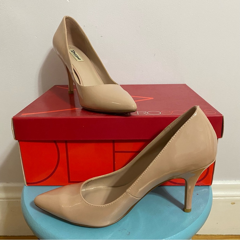 dune london blush pink nude patent leather pointed toe pumps